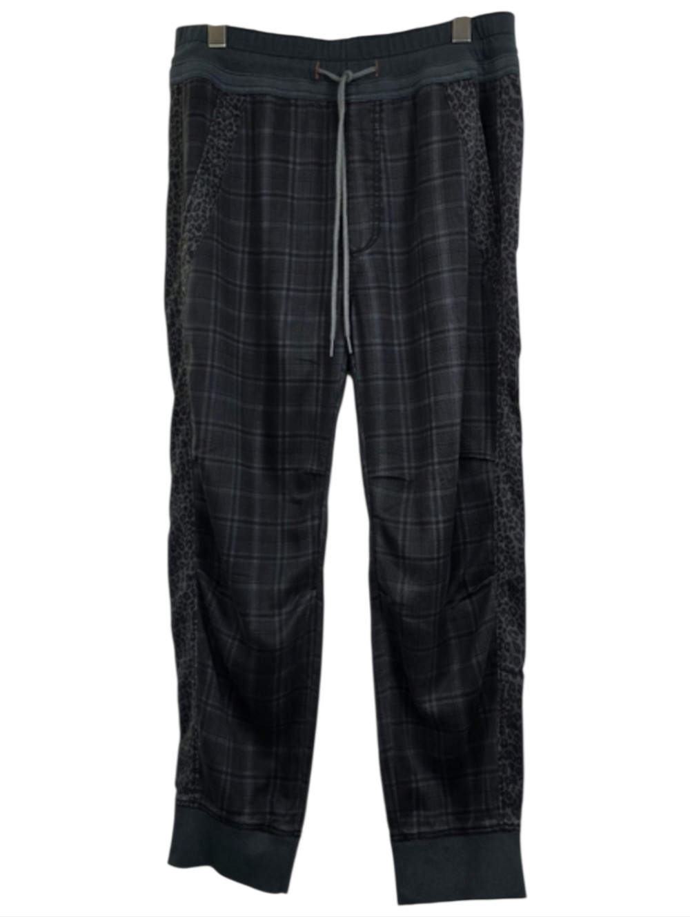 Anthropologie Kallie Gray Plaid Leopard Print Joggers Size M Cozy Lounge Pants
